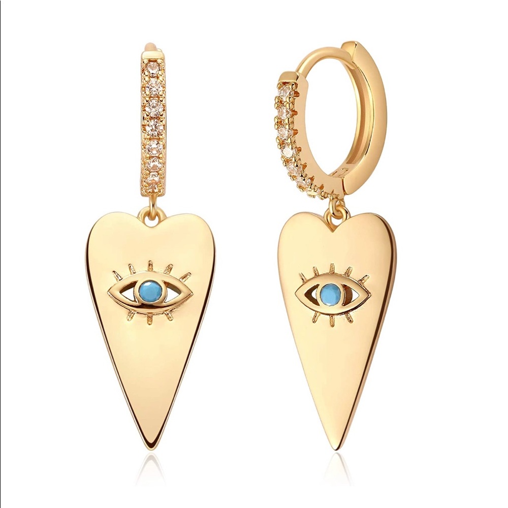 Evil Eye Heart Hoop Huggie Dangle earring